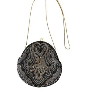 Elegant Black and Gold Beaded Women's Bag